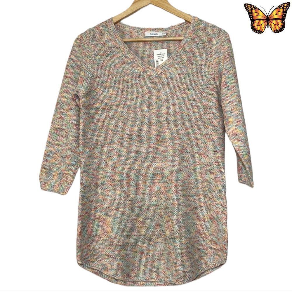 Ricki's V-Neck Curved Hem Pullover Sweater Space Dye Color Size Extra Small